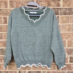 Misslook Marbled Green Scalloped Neck Line & Hem Sweater Size M